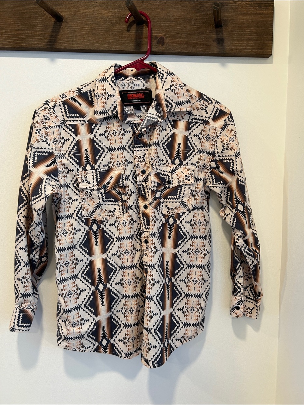 Rock & Roll Cowboy Kids' Beige & Black Aztec Button-Down Shirt